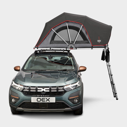 OEX Vertex Lite 130 Roof Tent with Integrated Foam Mattress & Foldaway Ladder, 2 Man, Darkened Bedroom, Panoramic Windows, High Compatibility, Car, Vehicle, Camping & Travelling, 6000mm HH, Grey