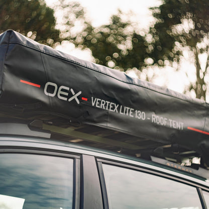 OEX Vertex Lite 130 Roof Tent with Integrated Foam Mattress & Foldaway Ladder, 2 Man, Darkened Bedroom, Panoramic Windows, High Compatibility, Car, Vehicle, Camping & Travelling, 6000mm HH, Grey