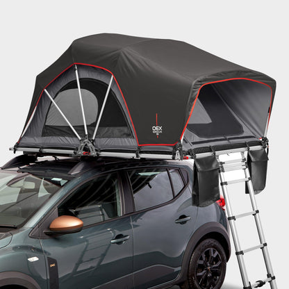 OEX Vertex Lite 130 Roof Tent with Integrated Foam Mattress & Foldaway Ladder, 2 Man, Darkened Bedroom, Panoramic Windows, High Compatibility, Car, Vehicle, Camping & Travelling, 6000mm HH, Grey