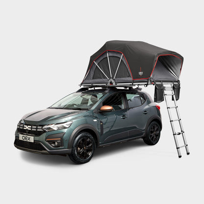 OEX Vertex Lite 130 Roof Tent with Integrated Foam Mattress & Foldaway Ladder, 2 Man, Darkened Bedroom, Panoramic Windows, High Compatibility, Car, Vehicle, Camping & Travelling, 6000mm HH, Grey