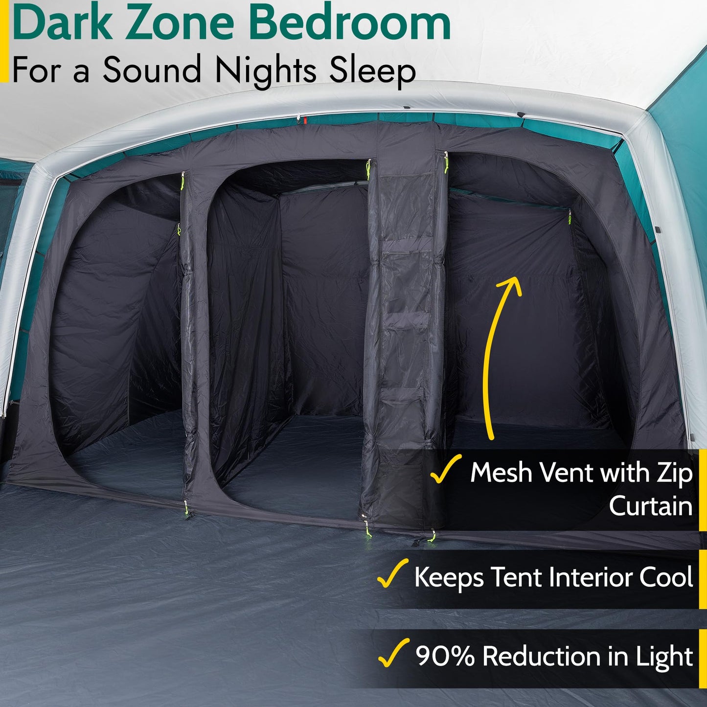 Trail Luxton Inflatable 6 Man Air Tent, Large Family Camping Tunnel Tent, 5000mm Waterproof, Dark Zone Bedroom, Living Area, Front Awning, Cable Access, Bag & Pump (L600cm x W380cm x H210/200cm)